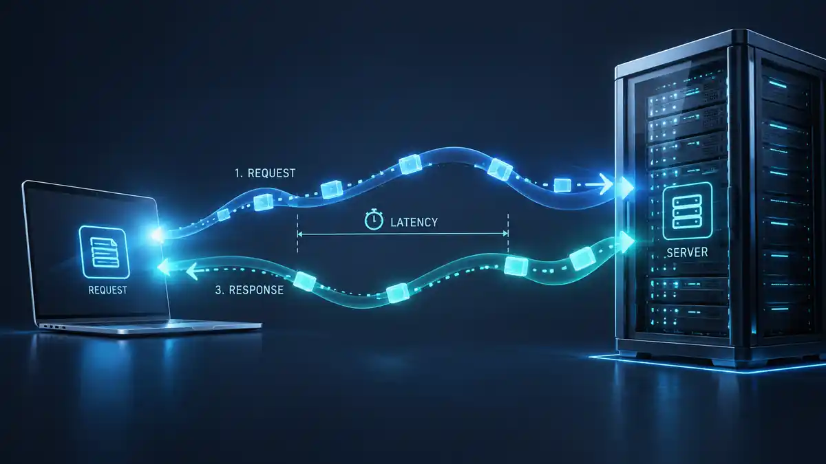 نمایش بصری تأخیر (Latency) در فرآیند درخواست و پاسخ سرور به کاربر.